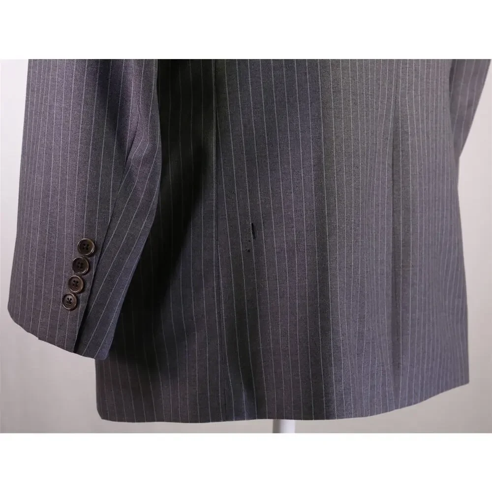 Brooks Brothers Madison Gray w/ Sky Blue Pinstripe 2-Btn Saxxon Wool Suit 42R